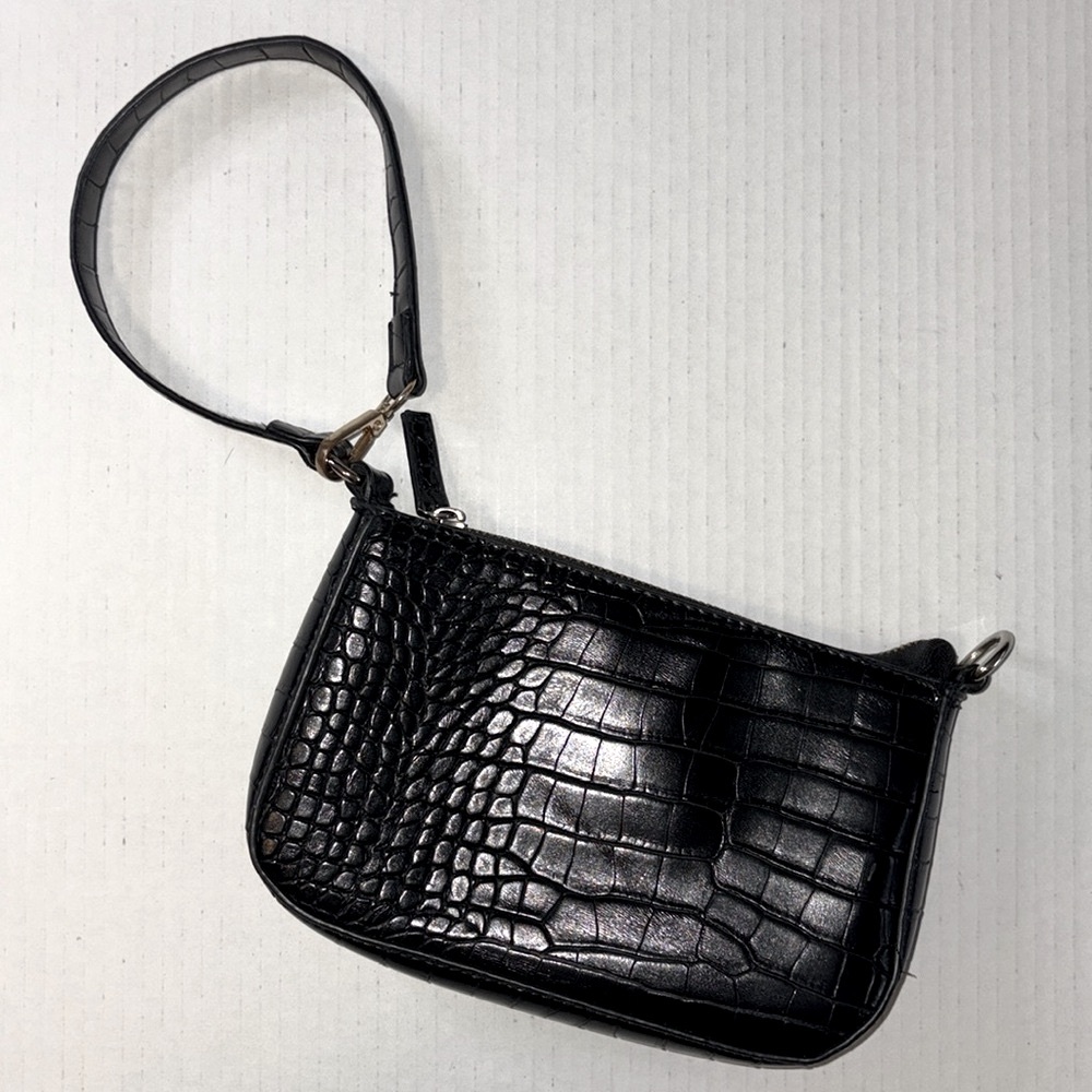 MissGuided black faux leather croc embossed mini wristlet bag